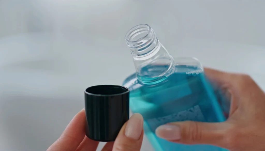 moutrh wash poured in a cap